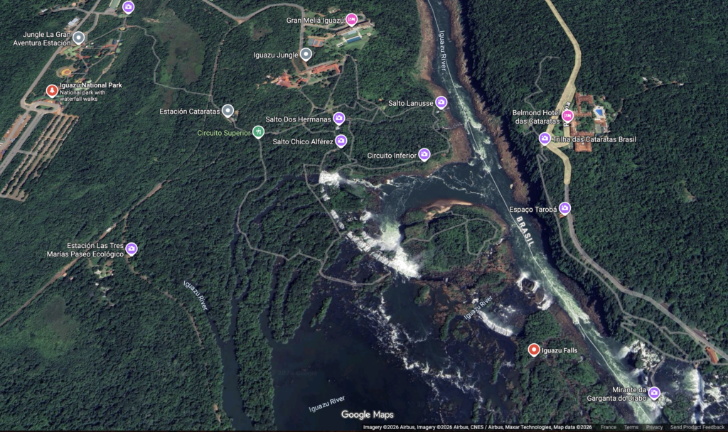 Iguazu falls satellite view