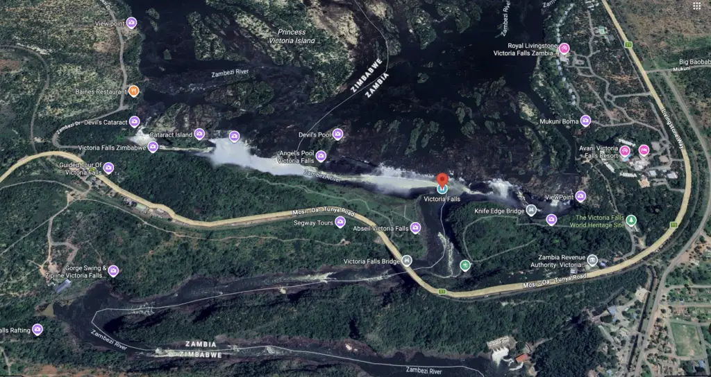 Victoria falls satellite image