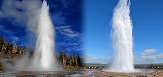 Grand Geyser vs Strokkur Grand Geyser in Yellowstone and Strokkur in Iceland