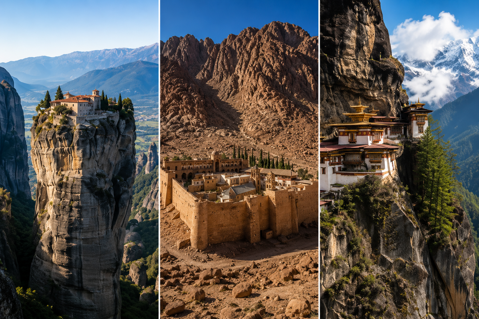 Meteora, Saint Catherine’s Monastery, and Paro Taktsang