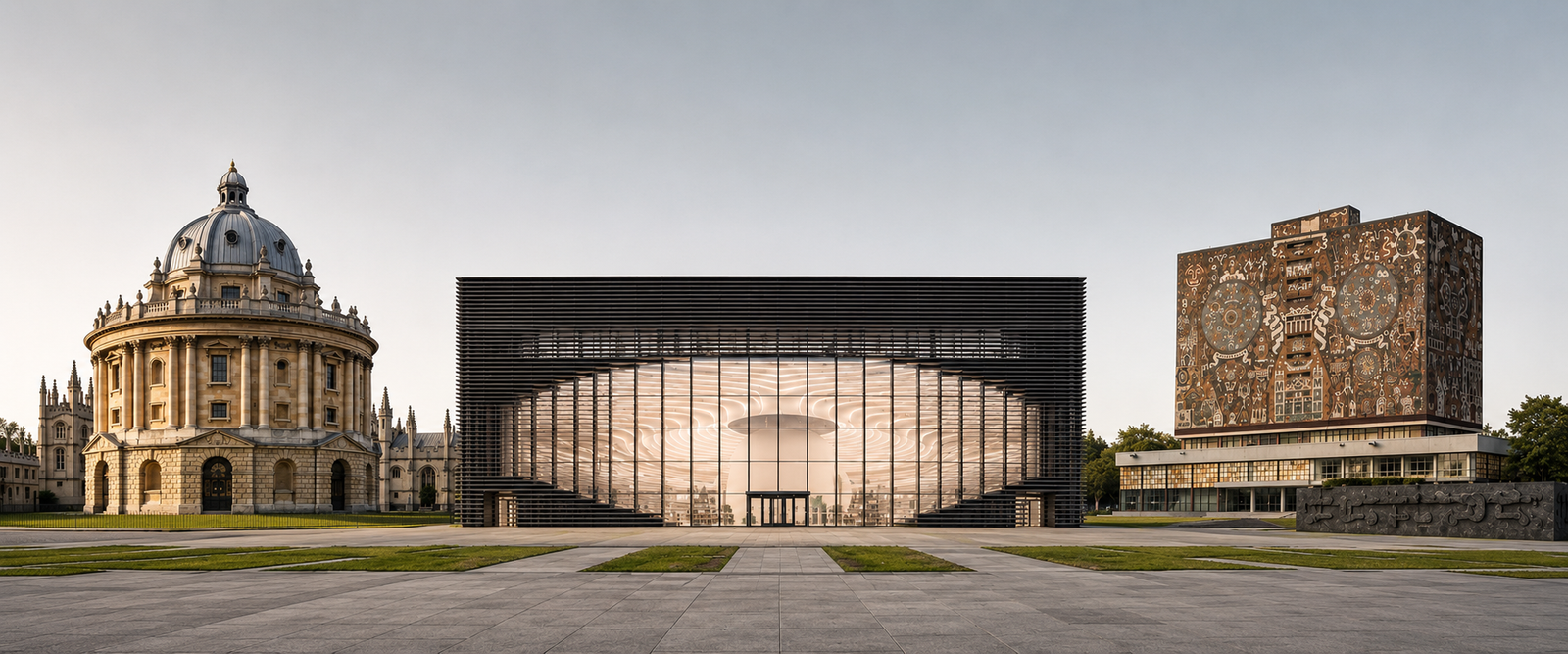 Radcliffe Camera, Tianjin Binhai Library and UNAM Central Library