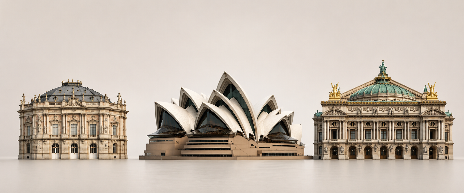 Palais Garnier, Margravial Opera House and Sydney Opera House